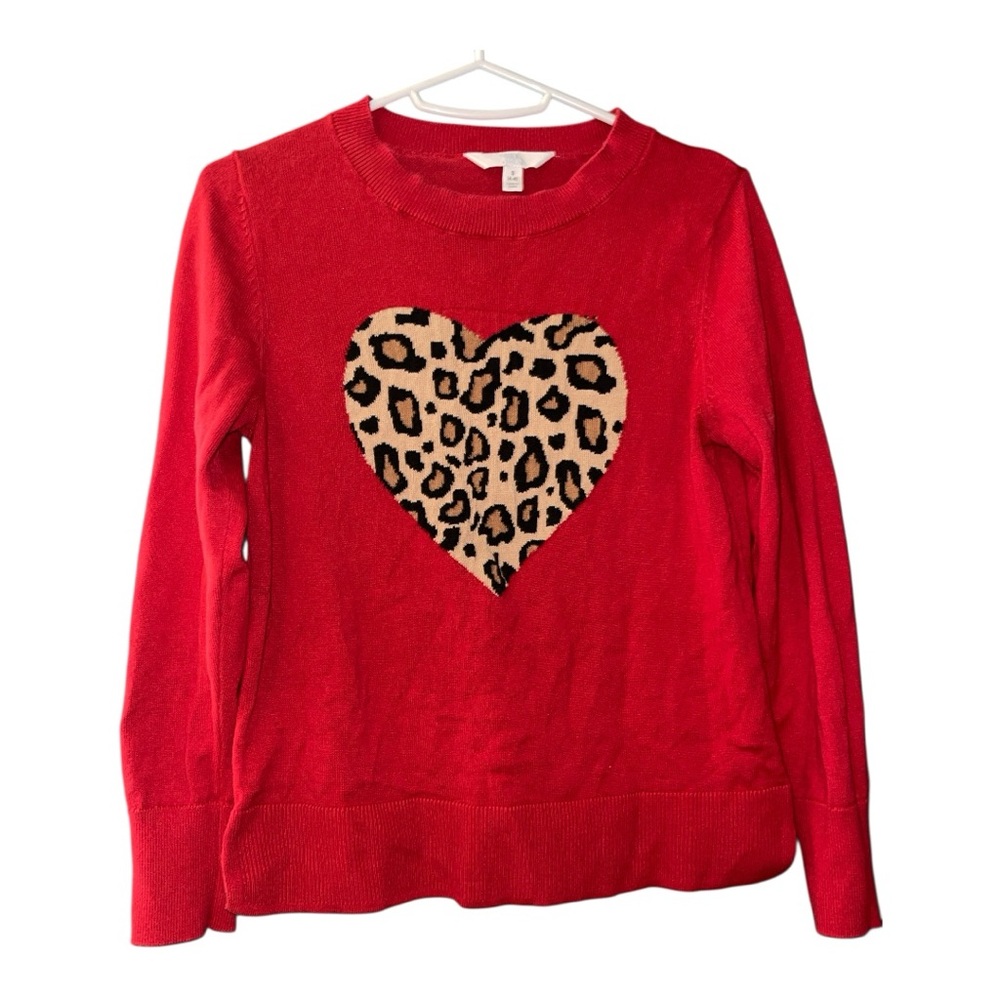Time and Tru Red Sweater with Leopard Pattern